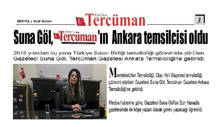 Suna Göl, Tercüman’ın Ankara temsilcisi oldu